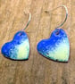 yellow and blue enamel earrings with silver plated or silver hooks, hand made on