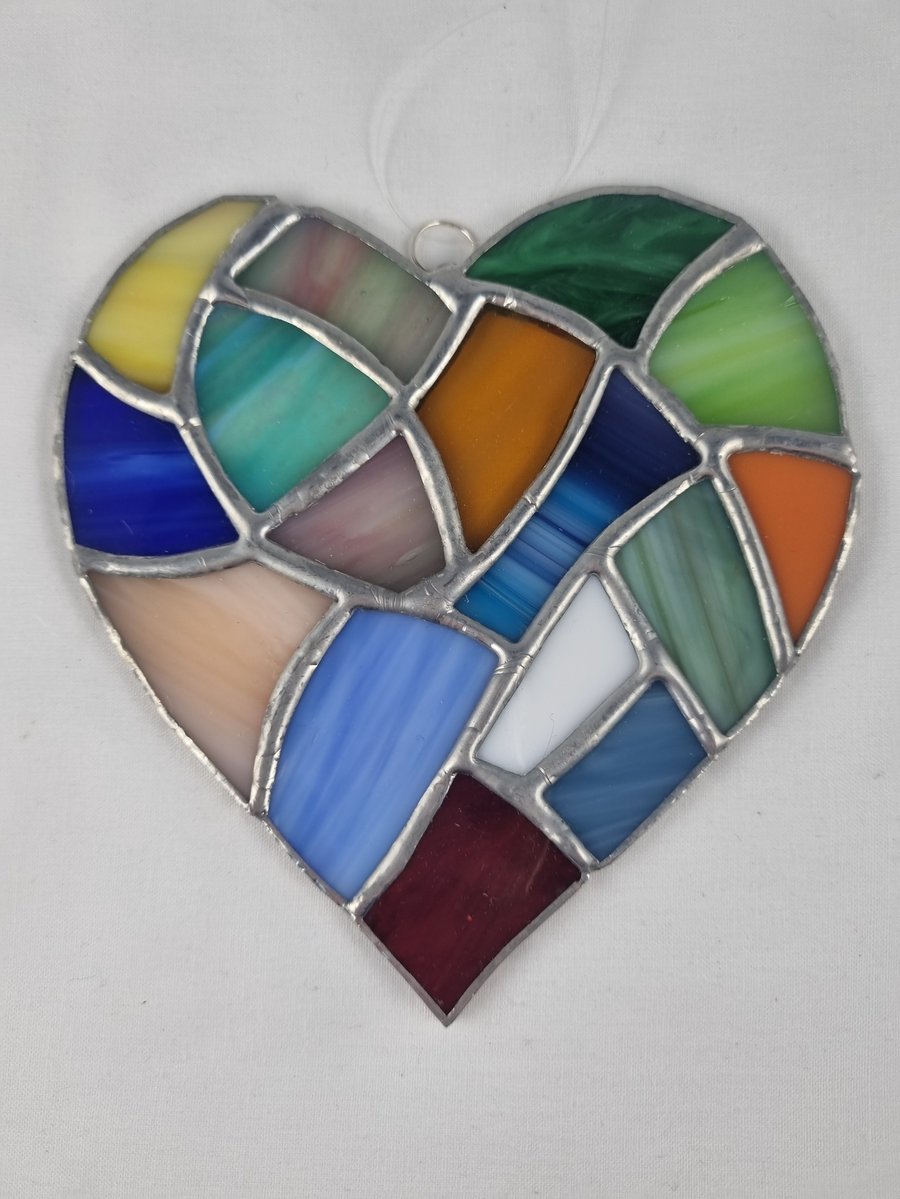 578 Stained Glass Medium Multi Colour Heart - handmade.