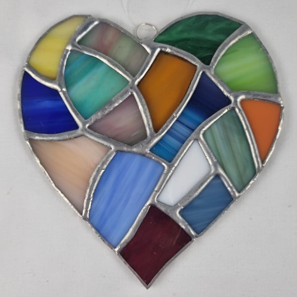 578 Stained Glass Medium Multi Colour Heart - handmade.