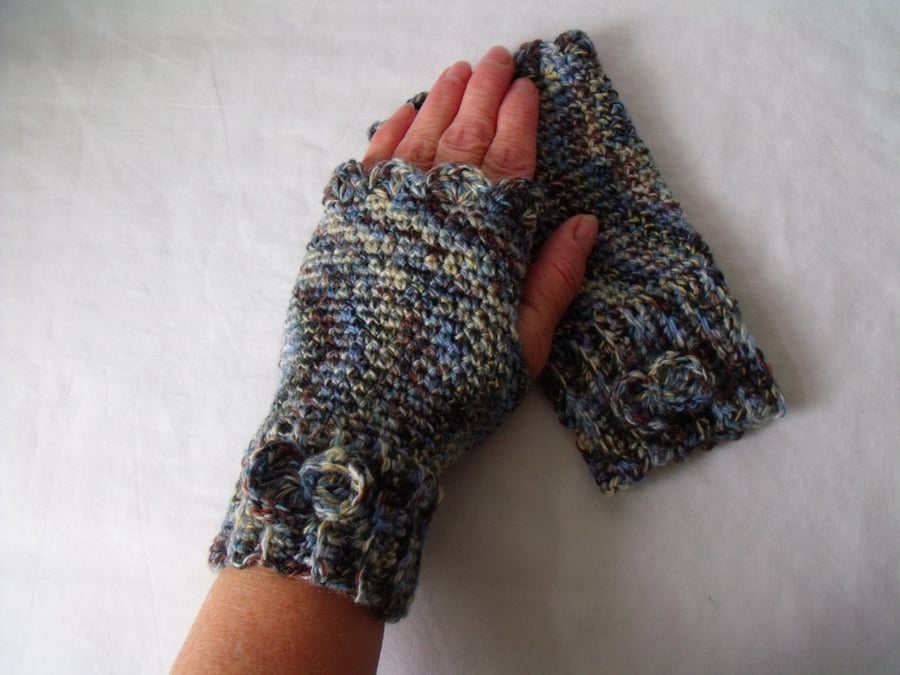 crocheted fingerless gloves, acrylic girls fingerless mittens, small