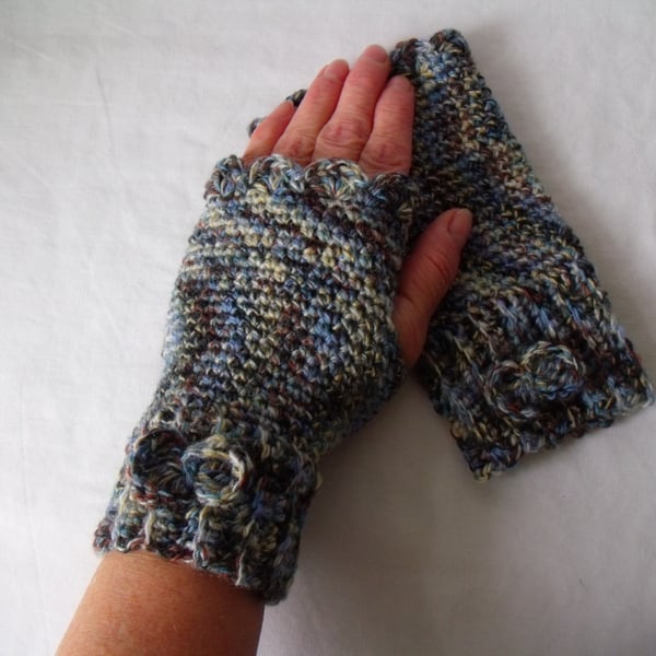 crocheted fingerless gloves, acrylic girls fingerless mittens, small