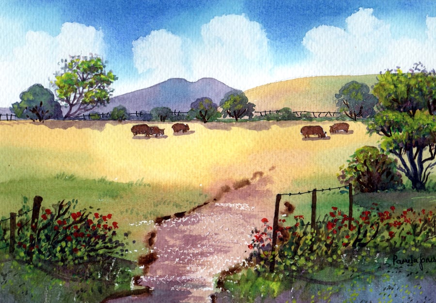 Country Scene, Brecon Beacons, Wales, Original Watercolour in 14 x 11 '' Mount