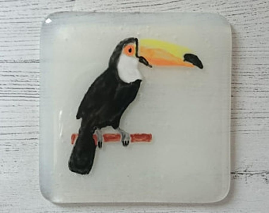 Toucan Fused Glass Coaster, Tropical Bird Drinks Coaster,Bird Lover