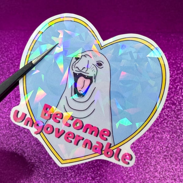 Neil The Seal 'Become Ungovernable' Holo Ice Shatter Heart Shaped Sticker