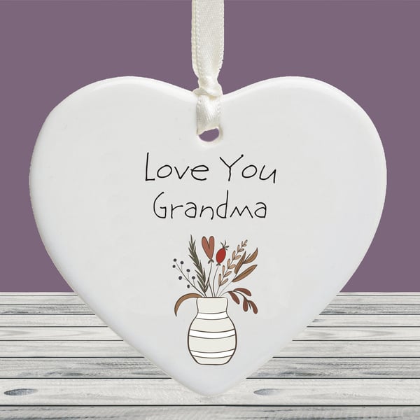 Love You Grandma Ceramic Keepsake Heart - Grandma and Nana Appreciation Gift