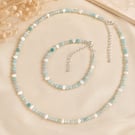 Amazonite And Cultured Pearl Dainty Jewellery Set
