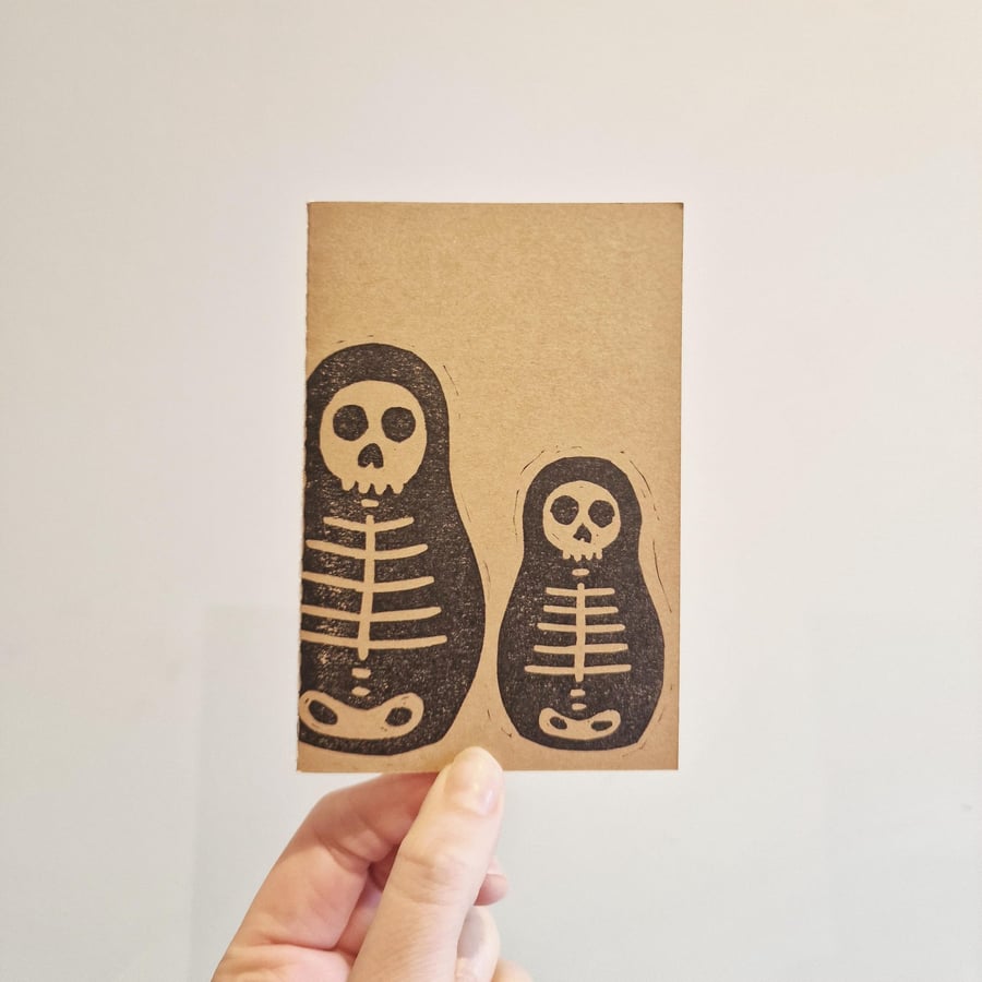 Russian Doll Skull Lino Printed Pocket Notebook