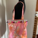 Tie dyed hand painted tote with paisley gecko design 