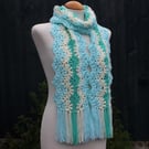 Crochet Stripey Scarf in Aspen, Cream and Aqua