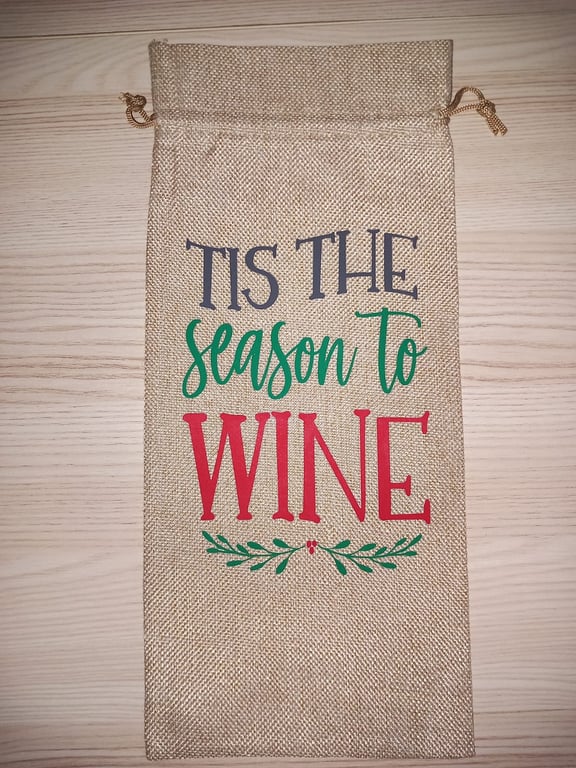 Tis The Season To Wine Christmas Wine Bottle Bag Reusable Gift Bag Hessian