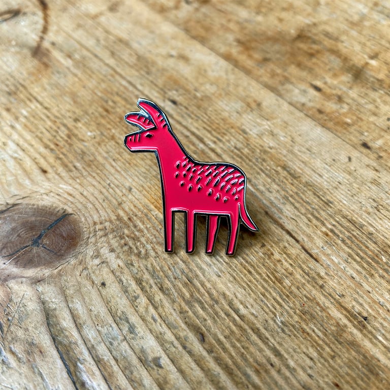 Red donkey enamel pin badge