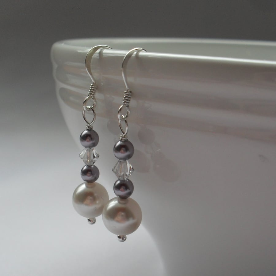 Sterling Silver Pearl Earrings With Swarovski Crystals and Pearls