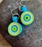Handmade paper green blue dangle earrings  - Image 1