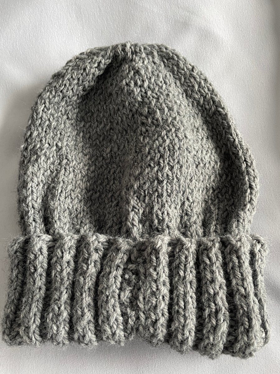 Adult Hand Knitted Grey Beanie Hat
