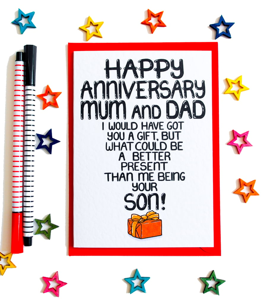Funny Anniversary Card Happy Anniversary for Mum and Dad Best Gift from your Son