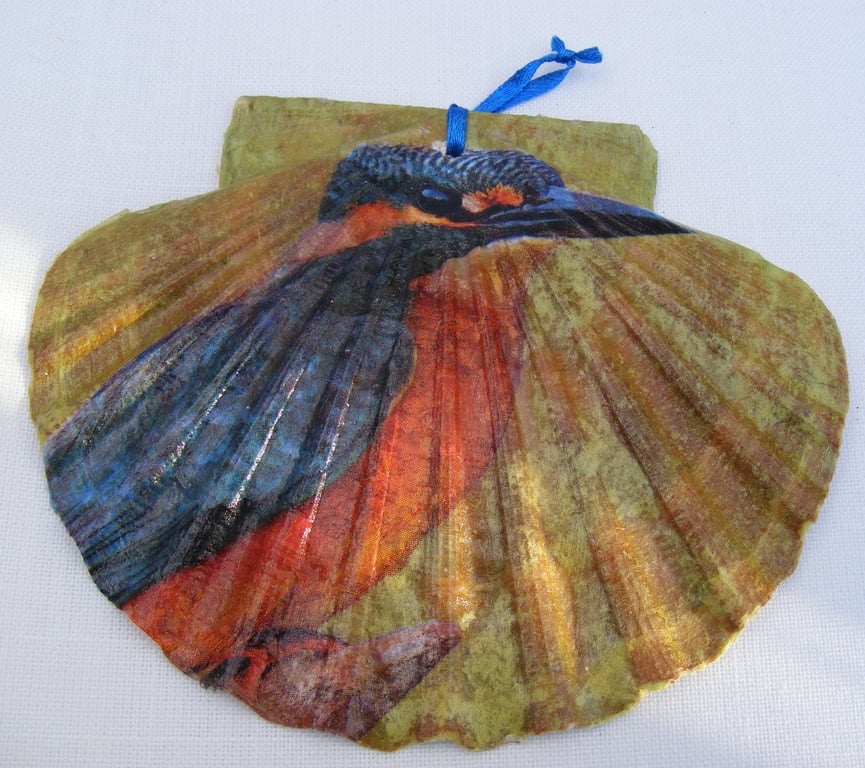 Kingfisher flat scallop shell wall decoration