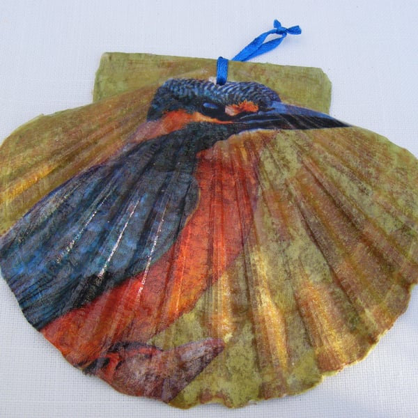 Kingfisher flat scallop shell wall decoration