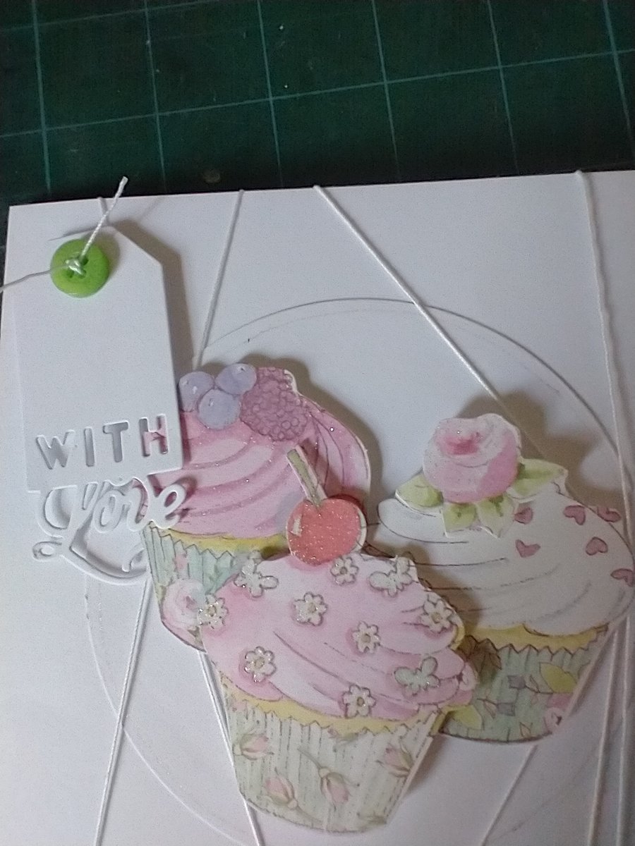 Trio of cupcakes with love card
