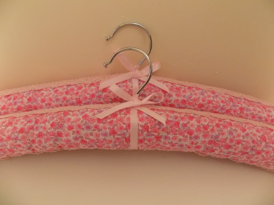 Two Pink Floral Padded Clothes Hangers