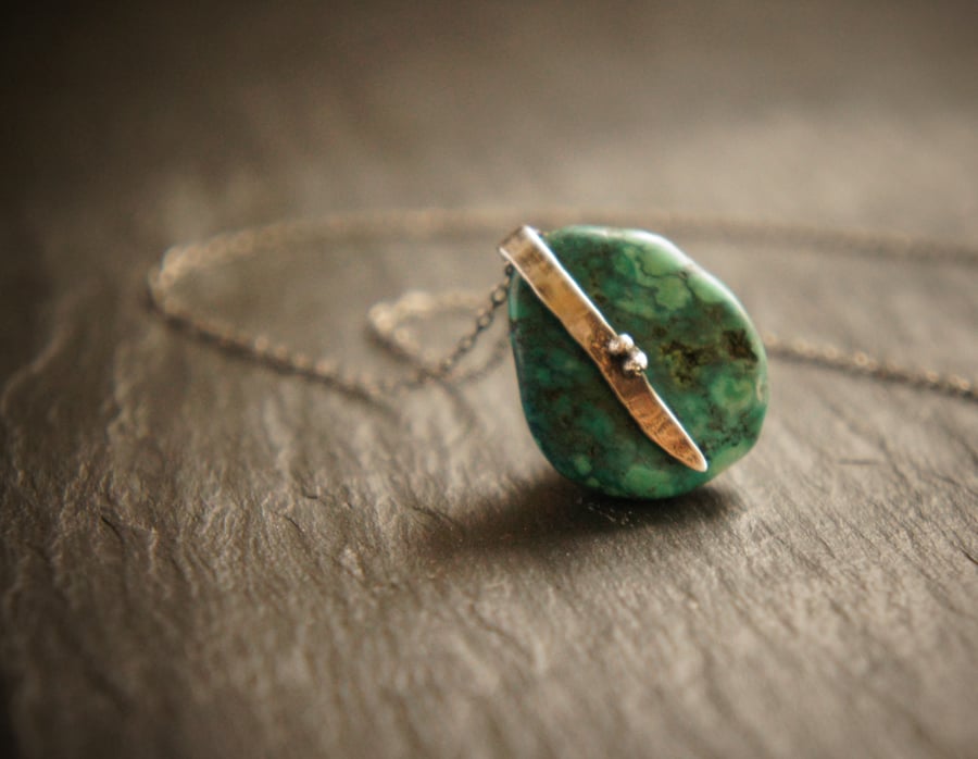 Tibetan Turquoise, Wabi Sabi Silver Pendant