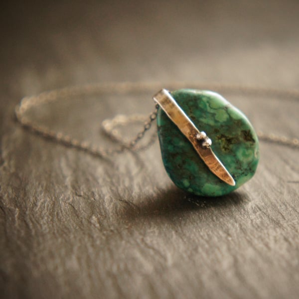 Tibetan Turquoise, Wabi Sabi Silver Pendant