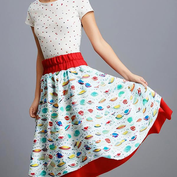 1950s Vintage Retro Rockabilly circle Skirt, Planets Print  women's sizes 10-26 