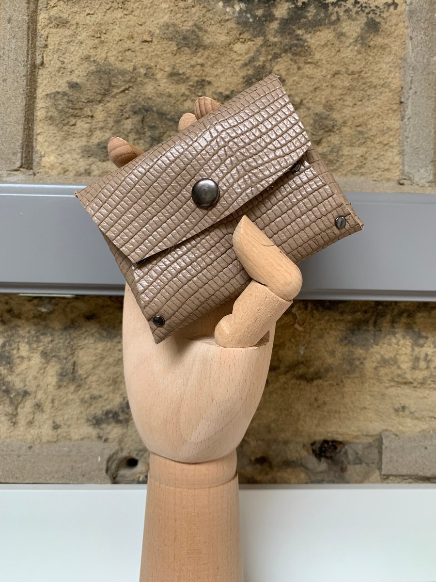 Leather purse embossed taupe colour