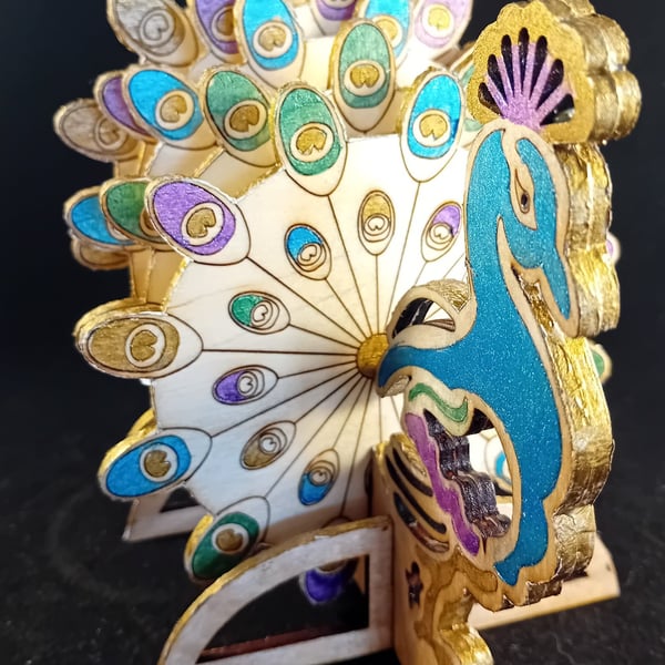 Peacock Coaster Stand. 5 Coasters. Multi-coloured Peacock. Tablewear. Drinks.