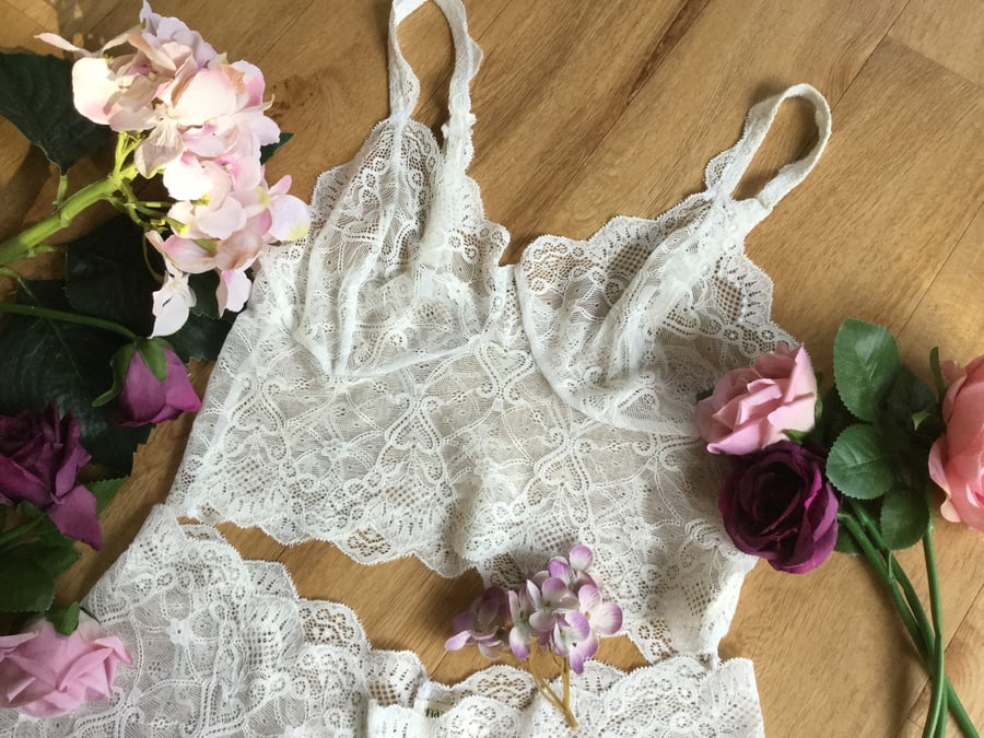 Pretty white  lace bralette and short set