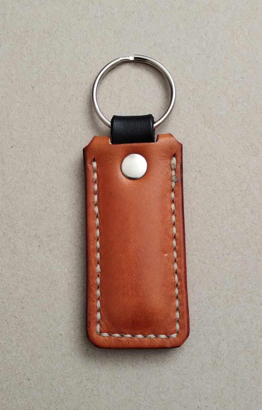 Hand Stitched Full Grain Leather Key Ring Split Ring & Rivet