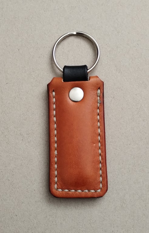 Hand Stitched Full Grain Leather Key Ring Split Ring & Rivet
