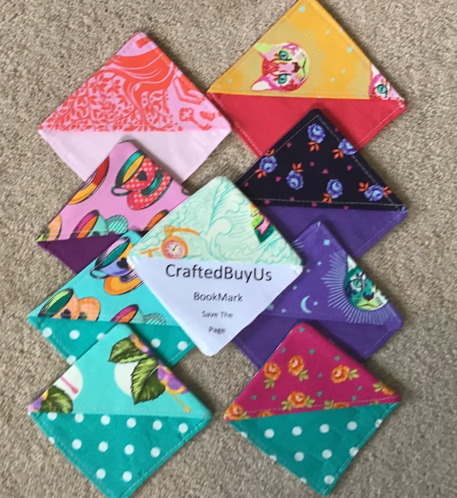 100% Cotton Bookmark hand crafted. Save the Page Unique modern square shape.