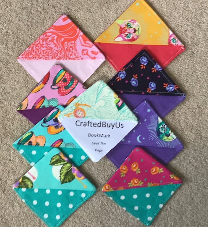 100% Cotton Bookmark hand crafted. Save the Page Unique modern square shape.