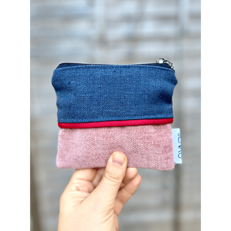 Handmade Small Fabric Pink and Navy Purse - Textile Pouch  - Crimson Sky