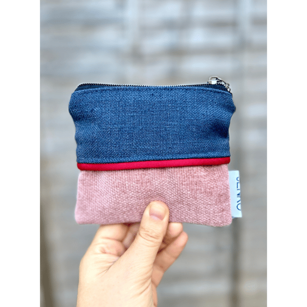 Handmade Small Fabric Pink and Navy Purse - Textile Pouch  - Crimson Sky