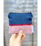 Handmade Small Fabric Pink and Navy Purse - Textile Pouch  - Crimson Sky