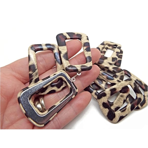 10 Animal Print Faux Leather Pendants in Trapezoid Shape 40x30mm