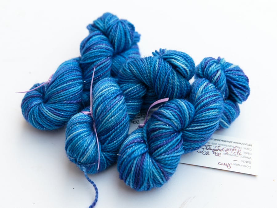 SALE: Stars - Silver Sparkly superwash merino mini skeins