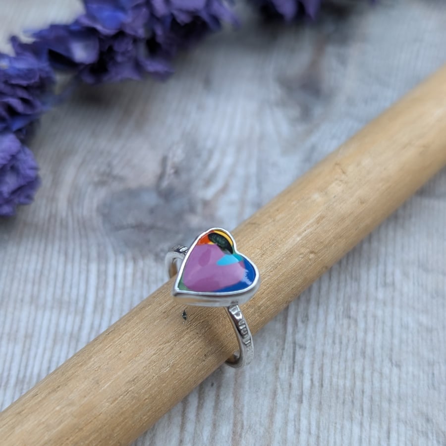 Sterling Silver Purple Surfite Heart Ring– UK Size O - JBJ9020