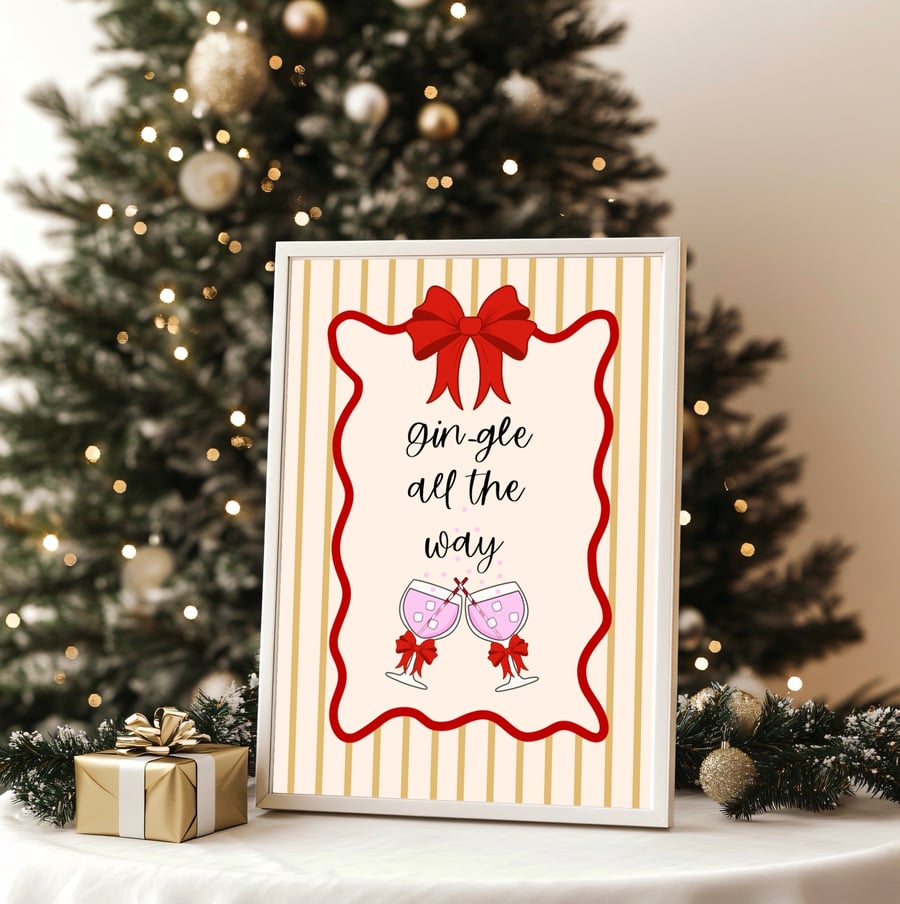 Festive Christmas Wall Art, Christmas Gin Quote Print, Christmas Kitchen Decor