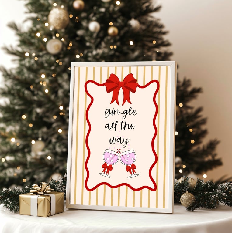Festive Christmas Wall Art, Christmas Gin Quote Print, Christmas Kitchen Decor