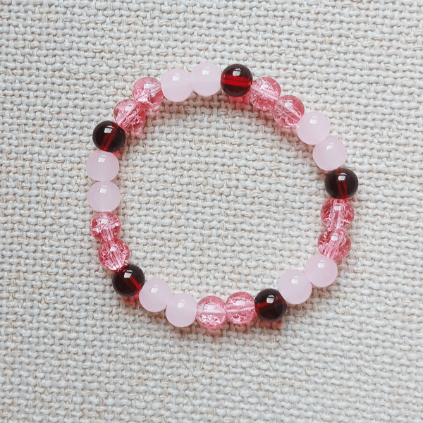 Ladies Rose Quartz and Red Jasper Elastic Bead Bracelet