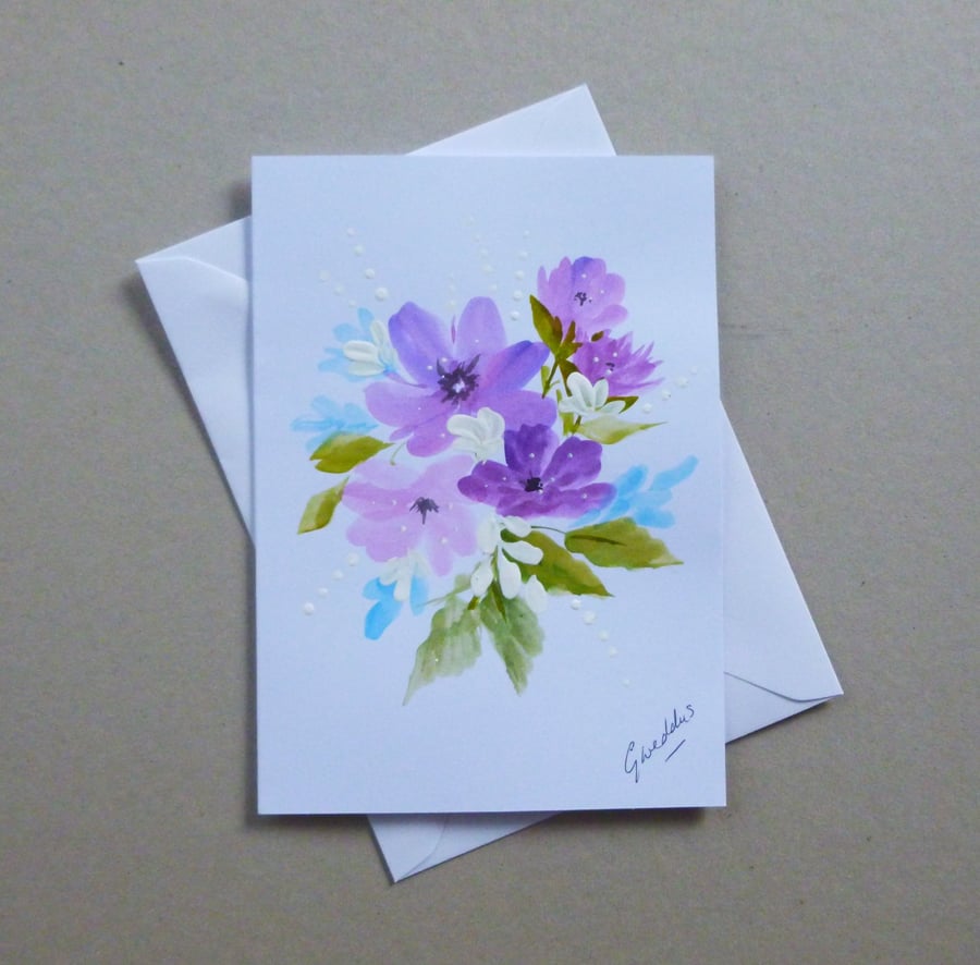 original art hand painted floral greetings card blank inside ( ref FA 451 D1 )