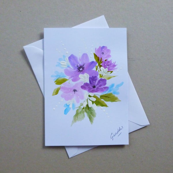 original art hand painted floral greetings card blank inside ( ref FA 451 D1 )