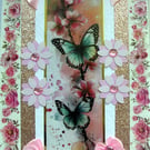 Butterfly on Cherry Blossom - Hand Crafted Decoupage Greeting Card - Blank 3793