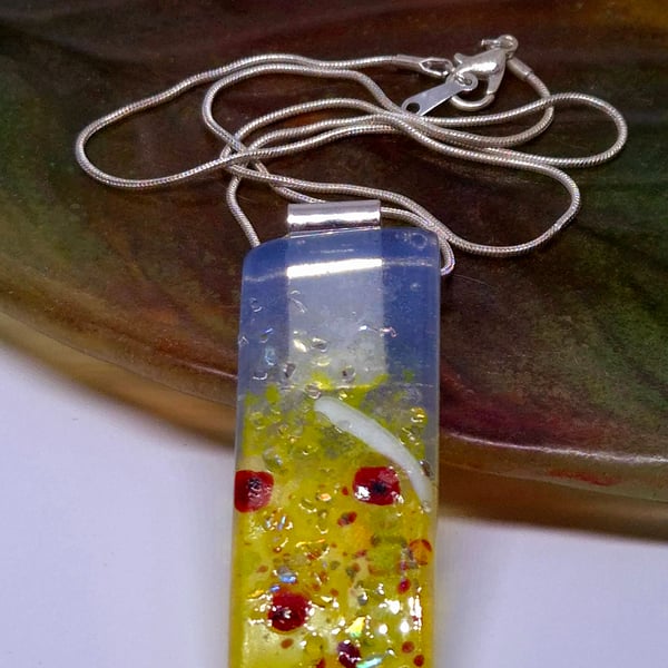 Handmade Fused Opaline Glass Pendant Necklace Poppy-field (C)