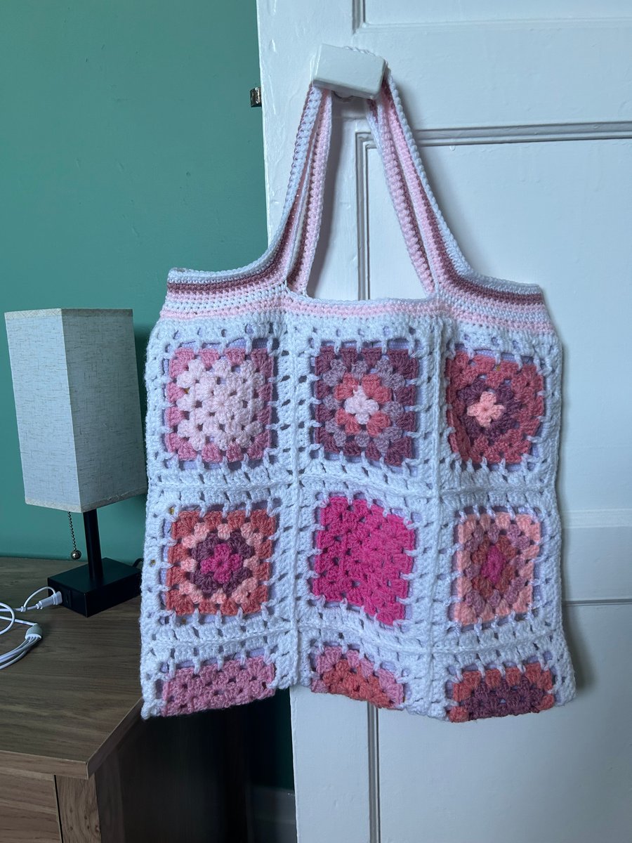 Recycled Pink and White Crocheted Tote Shopper Beach Bag