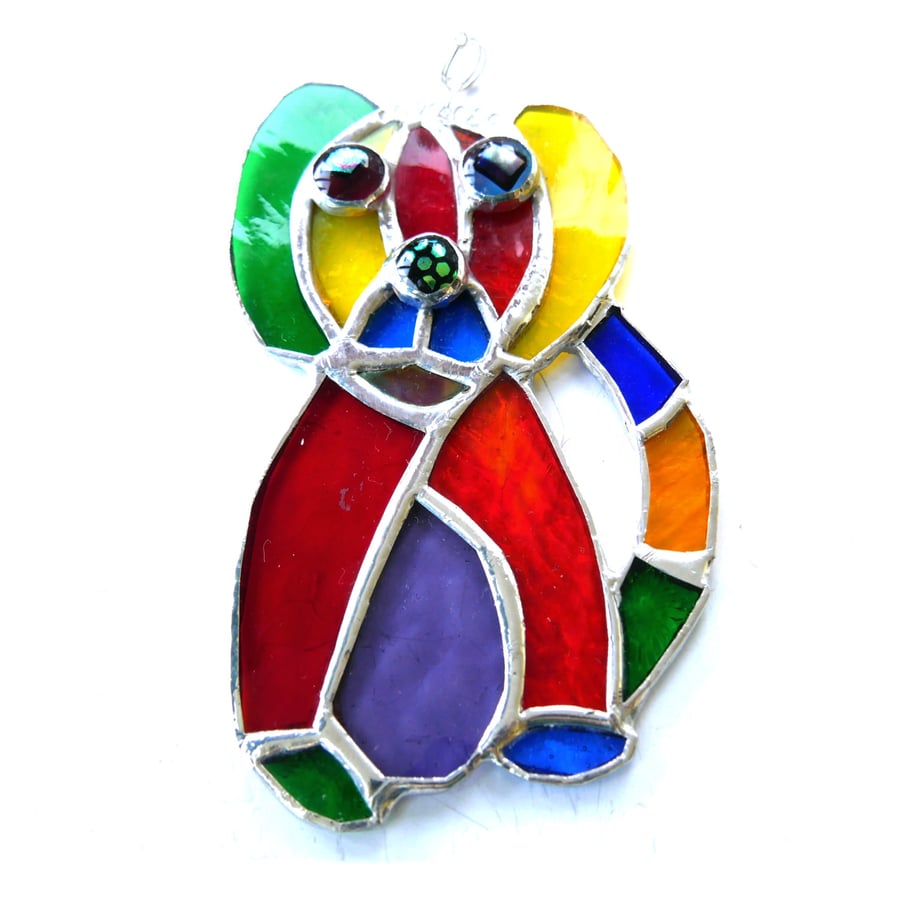 Dog Suncatcher Purple Tum Stained Glass Rainbow Patchwork 003