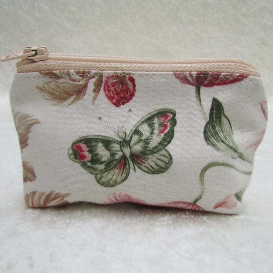 Small purse - Cream with butterfly, fruit and flowers pattern
