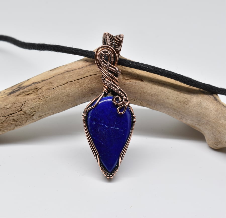 Lapis Lazuli and Copper Wire Wrapped Unisex Pendant